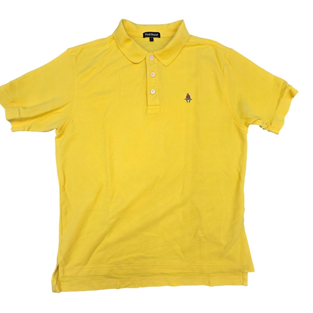 Paul Stuart Mens Yellow 100% Pima Cotton Short Sleeve Polo Shirt Large Logo Peru